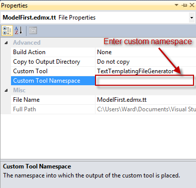 TT File Properties Window - before setting namespace
